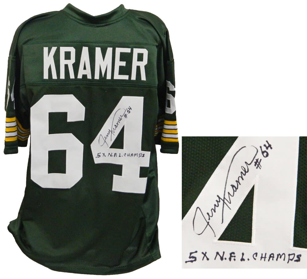 Jerry Kramer Signed Green Throwback Custom Football Jersey w/5x NFL Champs - KRAJRY301 - Jerry Kramer Signed Green Throwback Custom Football Jersey w/5x NFL Champs product image