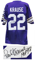 Paul Krause Signed Purple Custom Football Jersey w/HOF'98 - KRAJRY310 - Paul Krause Signed Purple Custom Football Jersey w/HOF'98 product image