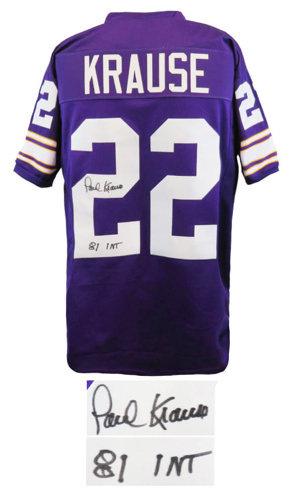 Paul Krause Signed Purple Custom Football Jersey w/81 INT - KRAJRY311 - Paul Krause Signed Purple Custom Football Jersey w/81 INT product image