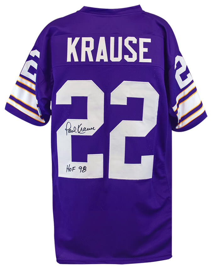 Paul Krause Signed Purple Custom Throwback Football Jersey w/HOF'98 - KRAJRY312 - Paul Krause Signed Purple Custom Throwback Football Jersey w/HOF'98 product image