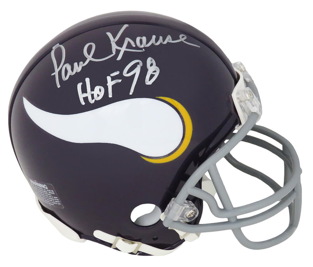Paul Krause Signed Minnesota Vikings Throwback Riddell Mini Helmet w/HOF'98 - KRAMIN310 - Paul Krause Signed Minnesota Vikings Throwback Riddell Mini Helmet w/HOF'98 product image