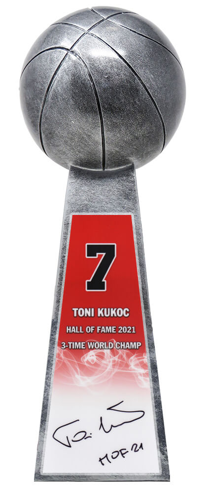 Toni Kukoc Signed Basketball Champion 14 Inch Replica Silver Trophy w/HOF'21 - KUKTRO200 - Toni Kukoc Signed Basketball Champion 14 Inch Replica Silver Trophy w/HOF'21 product image
