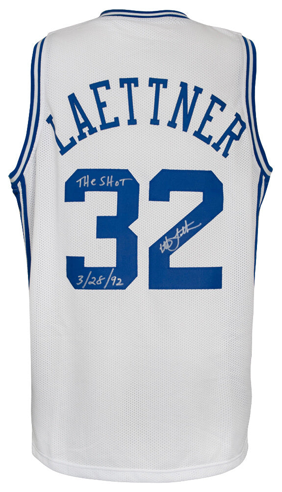 Christian Laettner Signed White Custom College Basketball Jersey w/The Shot 3-28-92 - LAEJRY211 - Christian Laettner Signed White Custom College Basketball Jersey w/The Shot 3-28-92 product image
