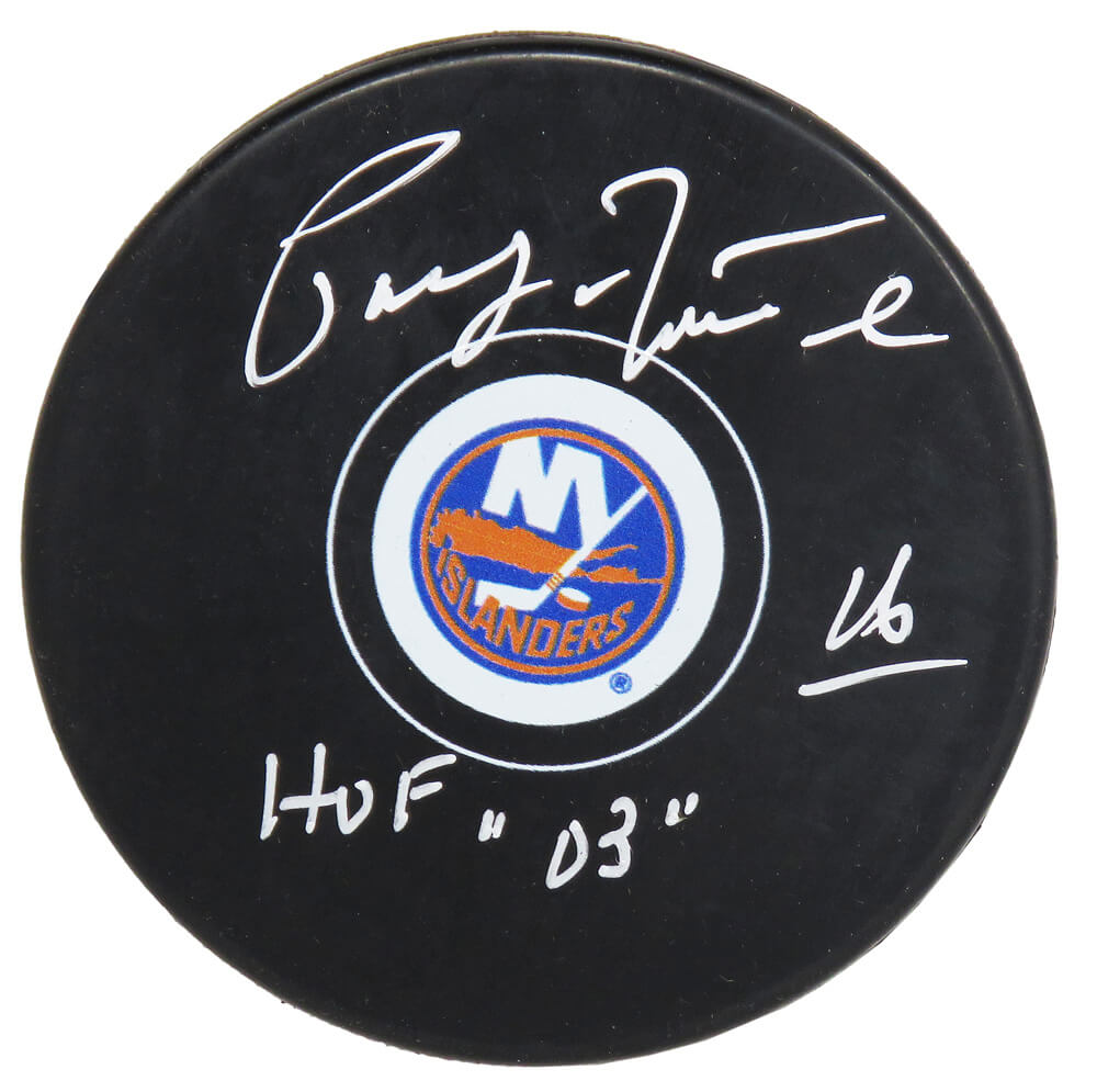 Pat LaFontaine Signed New York Islanders Logo Hockey Puck w/HOF'03 - LAFPUC401 - Pat LaFontaine Signed New York Islanders Logo Hockey Puck w/HOF'03 product image