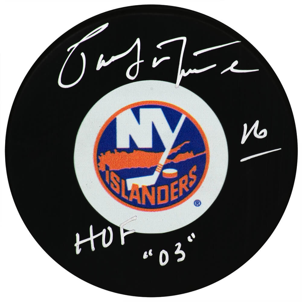 Pat Lafontaine Signed New York Islanders Medium Logo Hockey Puck w/HOF'03 - LAFPUC403 - Pat Lafontaine Signed New York Islanders Medium Logo Hockey Puck w/HOF'03 product image