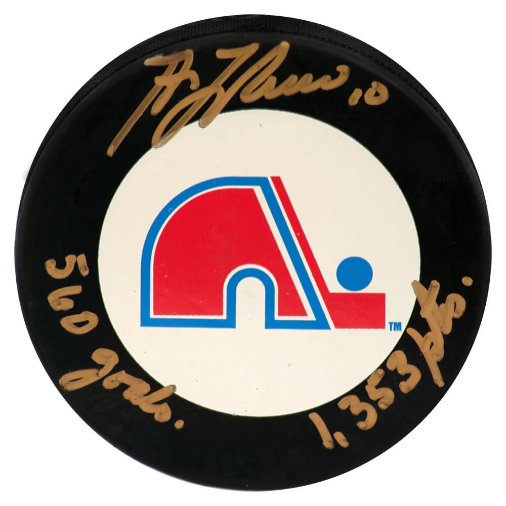 Guy Lafleur Signed Quebec Nordiques Logo Hockey Puck w/560 Goals, 1353 Pts - (JSA COA) - LAFPUC412 - Guy Lafleur Signed Quebec Nordiques Logo Hockey Puck w/560 Goals, 1353 Pts - (JSA COA) product image
