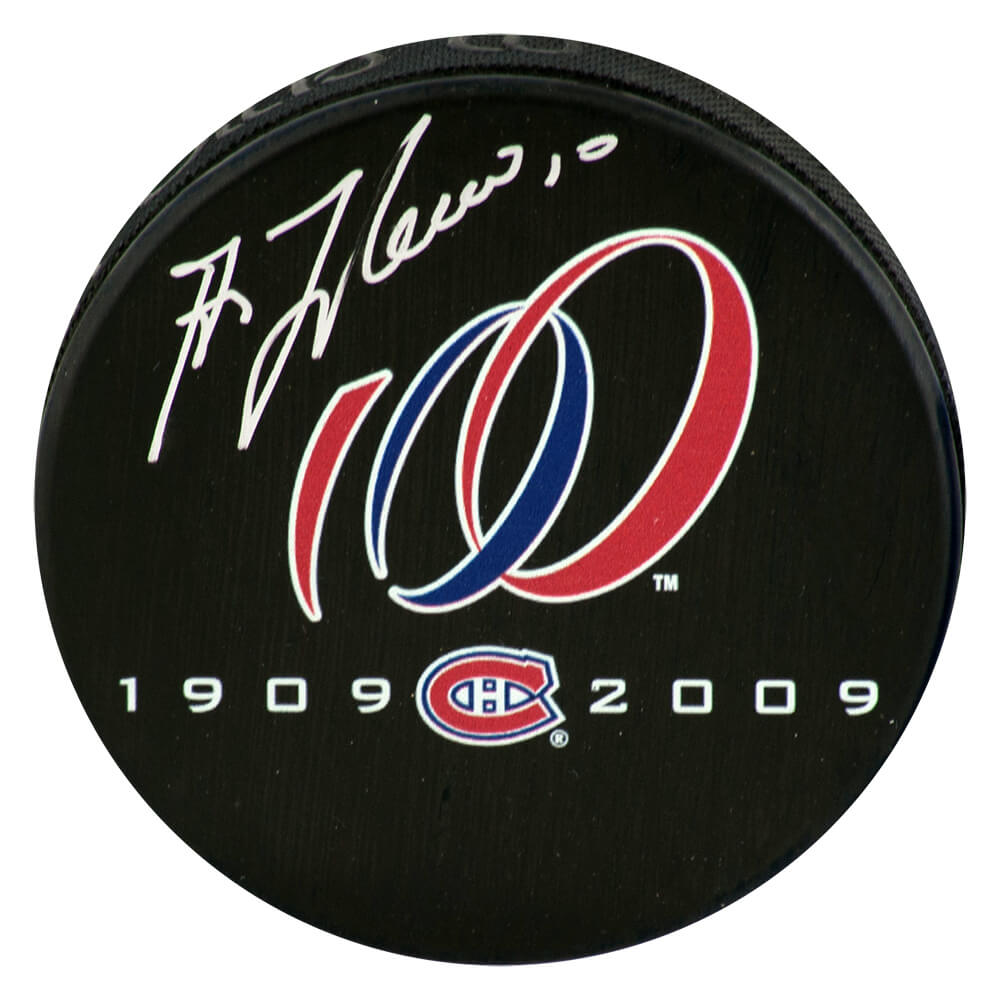 Guy Lafleur Signed Montreal Canadiens 100 Years Logo Hockey Puck - LAFPUC413 - Guy Lafleur Signed Montreal Canadiens 100 Years Logo Hockey Puck product image