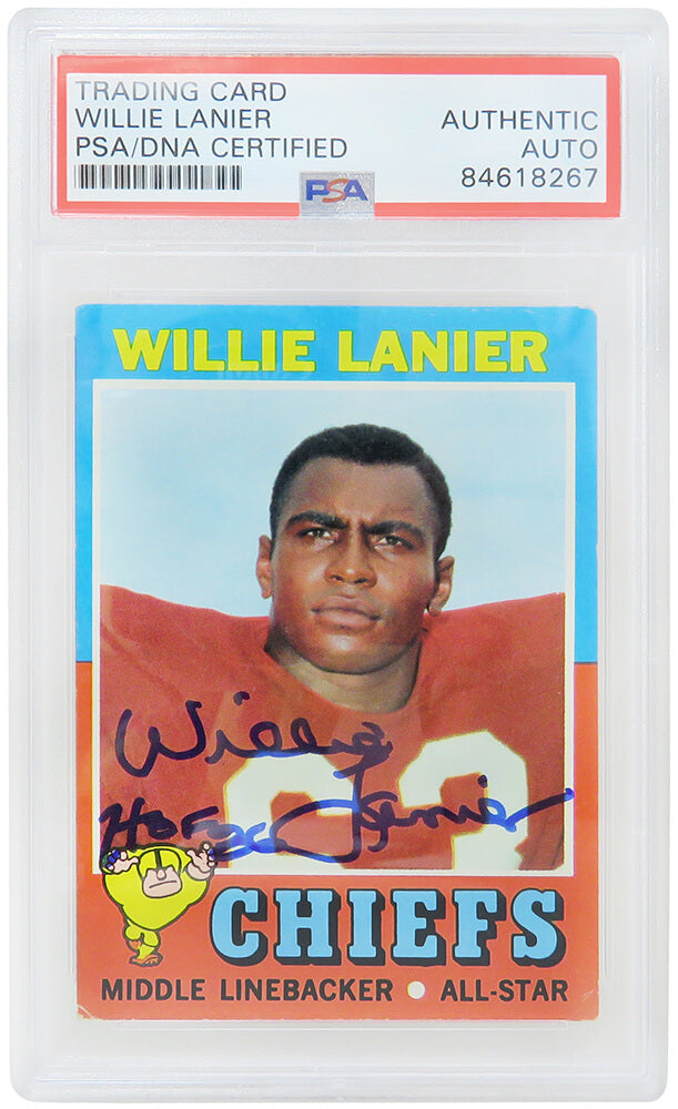 Willie Lanier Signed Kansas City Chiefs 1971 Topps Football Rookie Card #114 w/HOF'86 (PSA Encapsulated) - LANCAR311 - Willie Lanier Signed Kansas City Chiefs 1971 Topps Football Rookie Card #114 w/HOF'86 (PSA Encapsulated) product image