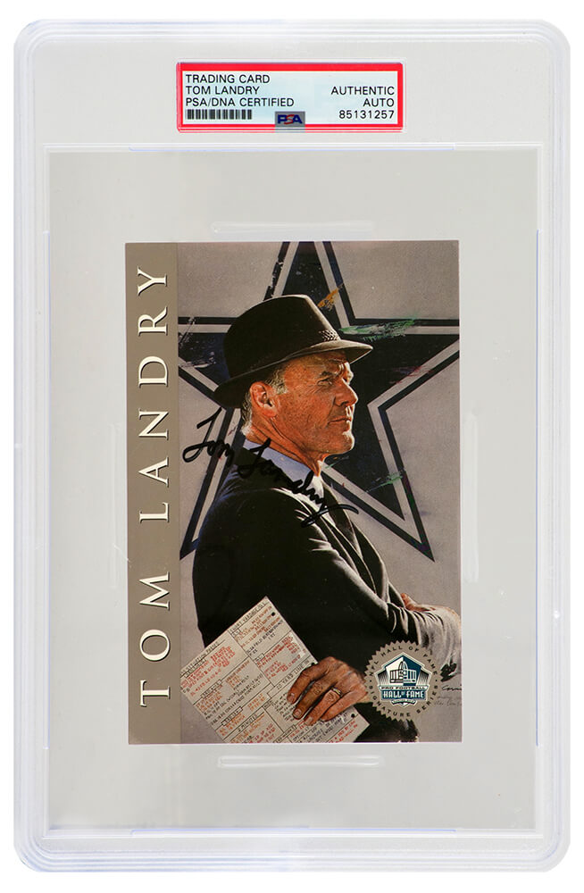 Tom Landry Signed Pro Football Hall of Fame Signature Series 4x6 Card - (PSA Encapsulated) - LANCAR320 - Tom Landry Signed Pro Football Hall of Fame Signature Series 4x6 Card - (PSA Encapsulated) product image
