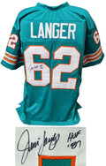 Jim Langer Signed Teal Throwback Custom Football Jersey w/HOF'87 - LANJRY300 - Jim Langer Signed Teal Throwback Custom Football Jersey w/HOF'87 product image