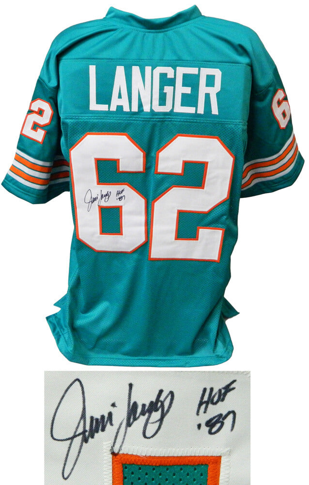 Jim Langer Signed Teal Throwback Custom Football Jersey w/HOF'87 - LANJRY300 - Jim Langer Signed Teal Throwback Custom Football Jersey w/HOF'87 product image
