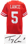Trey Lance Signed Red Custom Football Jersey (Beckett) - LANJRY311 - Trey Lance Signed Red Custom Football Jersey (Beckett) product image