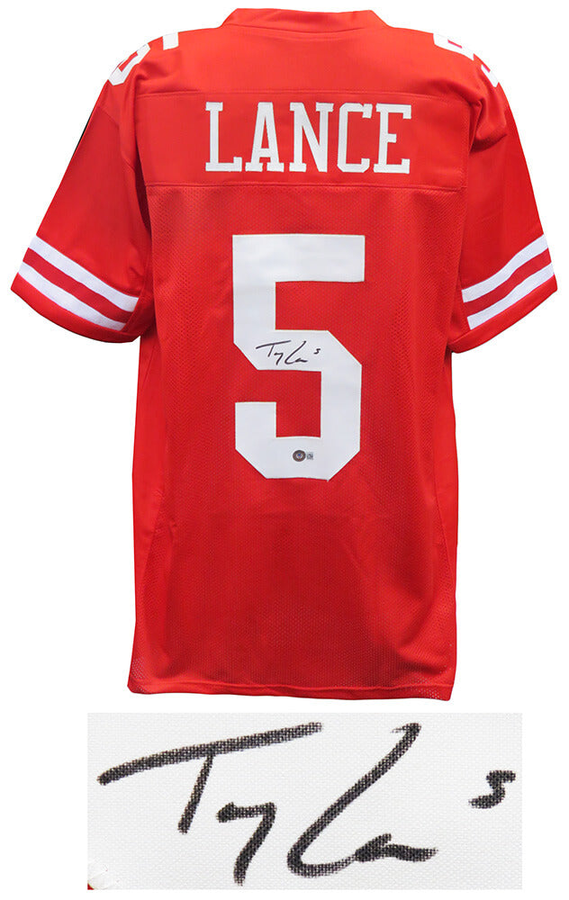 Trey Lance Signed Red Custom Football Jersey (Beckett) - LANJRY311 - Trey Lance Signed Red Custom Football Jersey (Beckett) product image