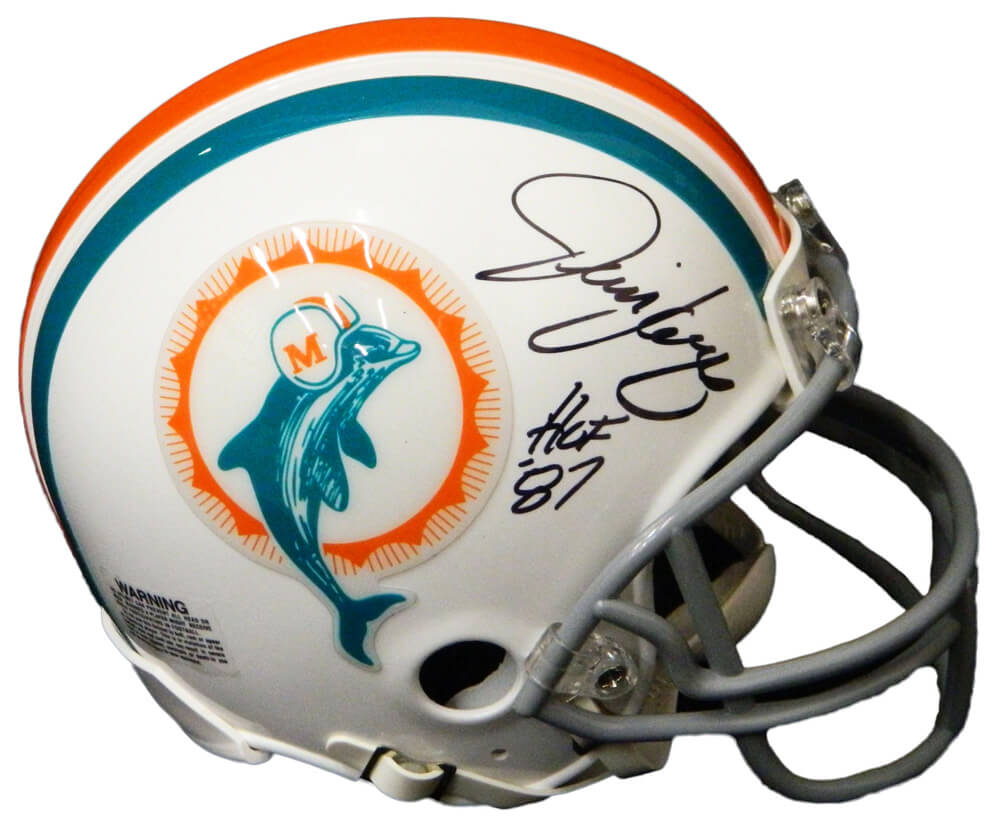 Jim Langer Signed Miami Dolphins 1972 Style Throwback Riddell Mini Helmet w/HOF'87 - LANMIN300 - Jim Langer Signed Miami Dolphins 1972 Style Throwback Riddell Mini Helmet w/HOF'87 product image