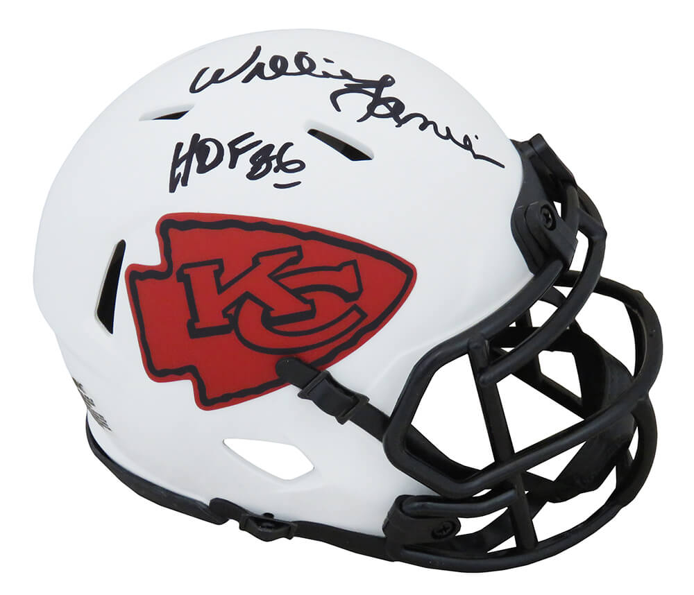 Willie Lanier Signed Kansas City Chiefs Lunar Eclipse White Matte Riddell Speed Mini Helmet w/HOF'86 - LANMIN331 - Willie Lanier Signed Kansas City Chiefs Lunar Eclipse White Matte Riddell Speed Mini Helmet w/HOF'86 product image