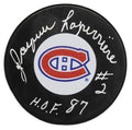 Jacques Laperriere Signed Montreal Canadiens Hockey Puck w/HOF'87 - LAPPUC401 - Jacques Laperriere Signed Montreal Canadiens Hockey Puck w/HOF'87 product image