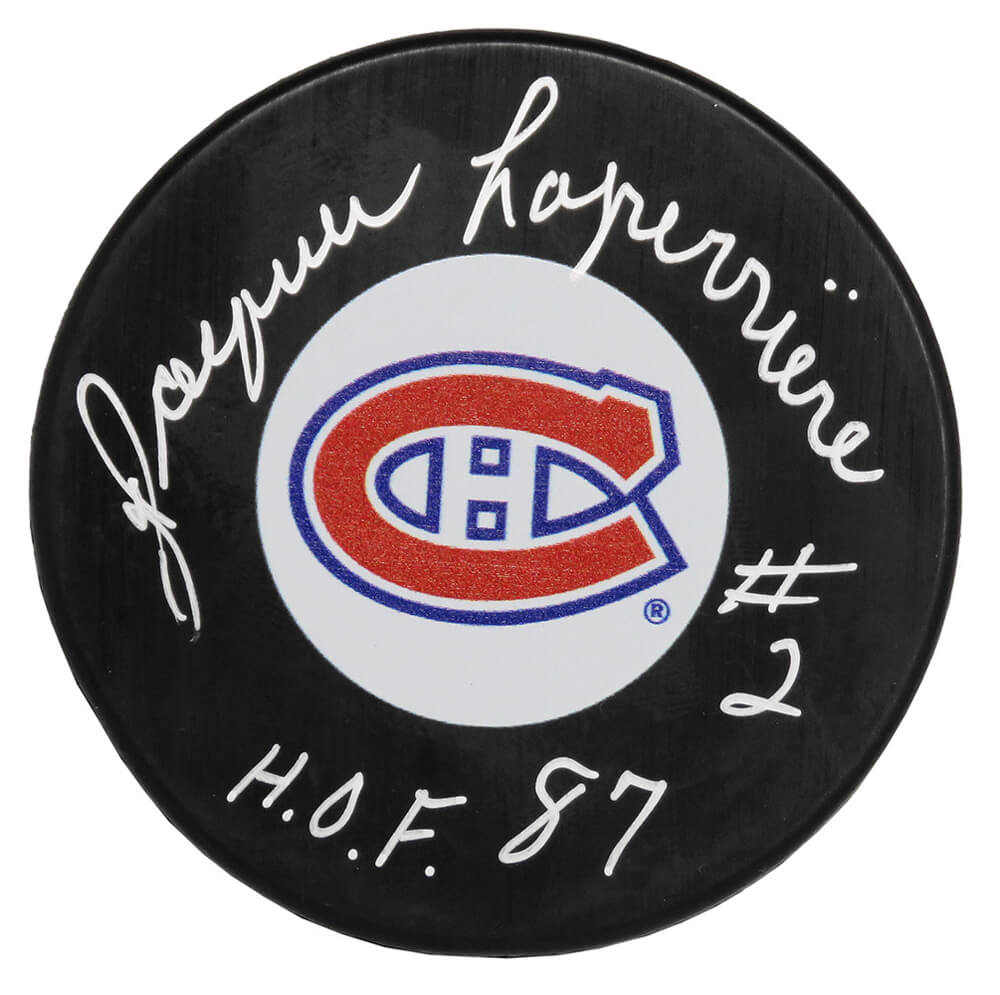 Jacques Laperriere Signed Montreal Canadiens Hockey Puck w/HOF'87 - LAPPUC401 - Jacques Laperriere Signed Montreal Canadiens Hockey Puck w/HOF'87 product image