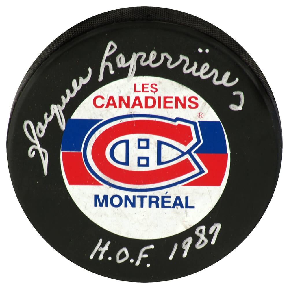 Jacques Laperriere Signed Montreal Canadiens Logo Hockey Puck w/HOF 1987 - LAPPUC403 - Jacques Laperriere Signed Montreal Canadiens Logo Hockey Puck w/HOF 1987 product image