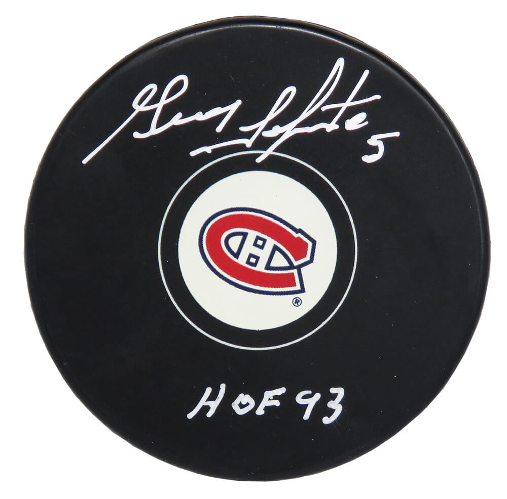 Guy Lapointe Signed Montreal Canadiens Hockey Puck w/HOF'93 - LAPPUC410 - Guy Lapointe Signed Montreal Canadiens Hockey Puck w/HOF'93 product image