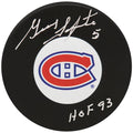 Guy Lapointe Signed Montreal Canadiens Team Logo Hockey Puck w/HOF'93 - LAPPUC412 - Guy Lapointe Signed Montreal Canadiens Team Logo Hockey Puck w/HOF'93 product image