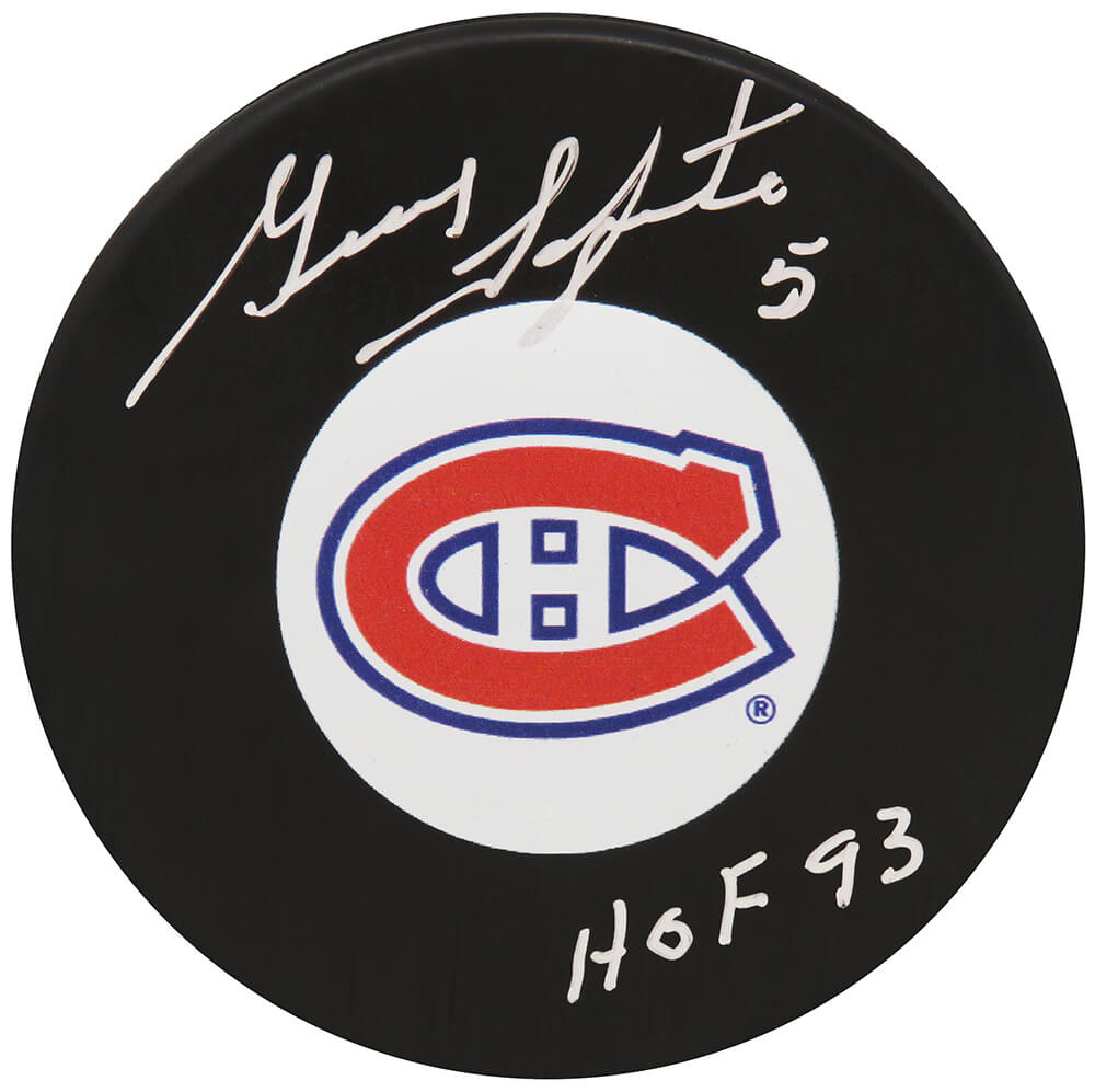 Guy Lapointe Signed Montreal Canadiens Team Logo Hockey Puck w/HOF'93 - LAPPUC412 - Guy Lapointe Signed Montreal Canadiens Team Logo Hockey Puck w/HOF'93 product image