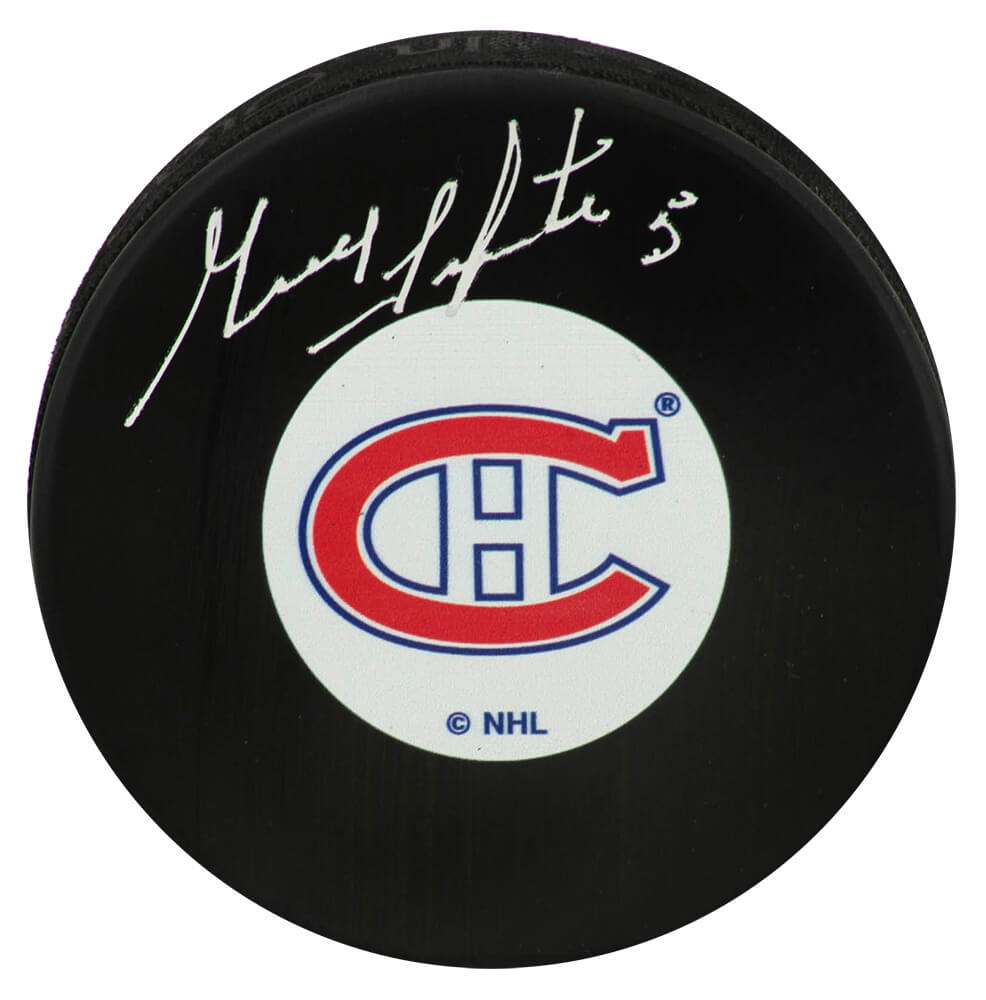 Guy Lapointe Signed Montreal Canadiens Team Logo Hockey Puck - LAPPUC414 - Guy Lapointe Signed Montreal Canadiens Team Logo Hockey Puck product image