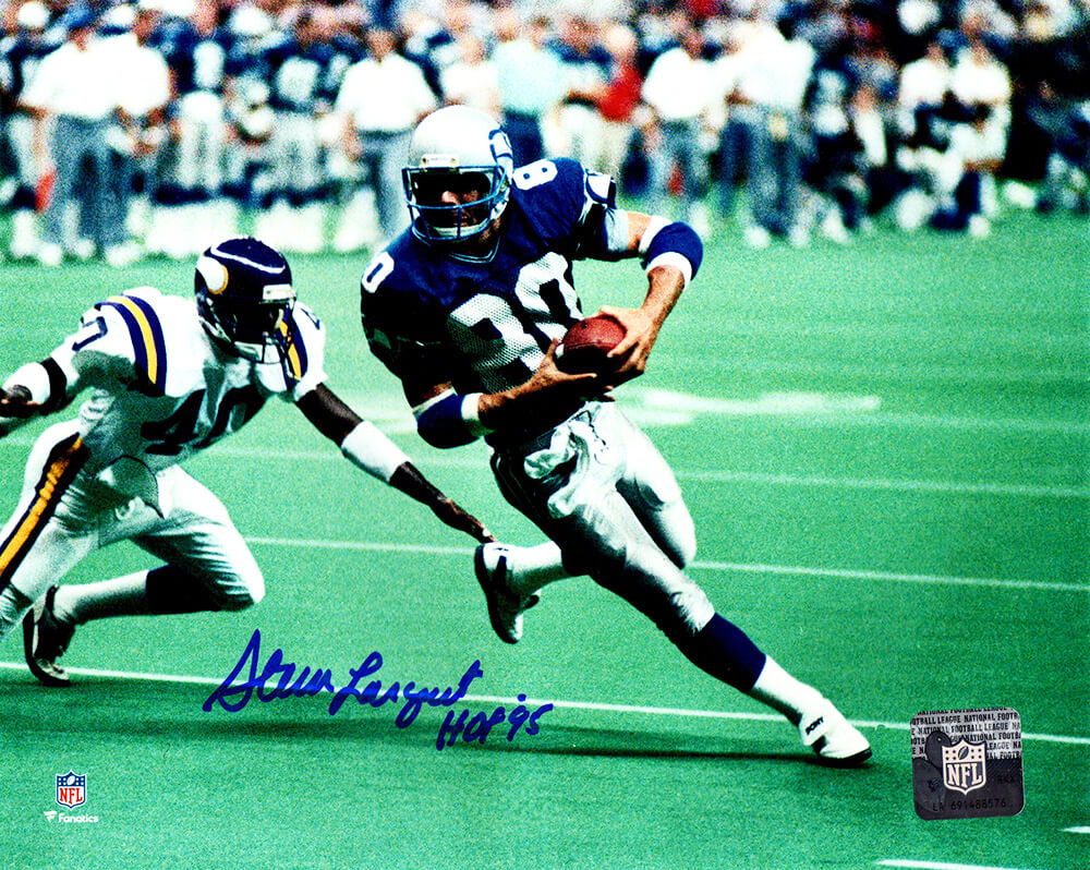Steve Largent Signed Seattle Seahawks With Football Action 8x10 Photo w/HOF'95 - LAR08P302 - Steve Largent Signed Seattle Seahawks With Football Action 8x10 Photo w/HOF'95 product image
