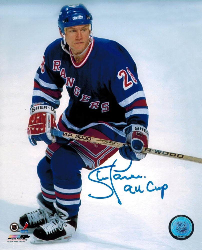 Steve Larmer Signed NY Rangers Action 8x10 Photo w/'94 Cup - LAR08P402 - Steve Larmer Signed NY Rangers Action 8x10 Photo w/'94 Cup product image