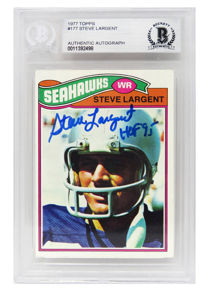 Steve Largent Signed Seattle Seahawks 1977 Topps Football Rookie Card #177 w/HOF'95 - (Beckett Encapsulated) - LARCAR302 - Steve Largent Signed Seattle Seahawks 1977 Topps Football Rookie Card #177 w/HOF'95 - (Beckett Encapsulated) product image