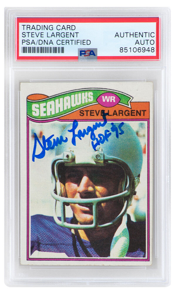 Steve Largent Signed Seattle Seahawks 1977 Topps Rookie Football Card #177 w/HOF'95 - (PSA Encapsulated) - LARCAR308 - Steve Largent Signed Seattle Seahawks 1977 Topps Rookie Football Card #177 w/HOF'95 - (PSA Encapsulated) product image