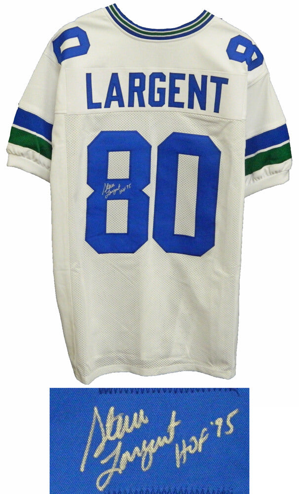 Steve Largent Signed White Throwback Custom Football Jersey w/HOF'95 - LARJRY302 - Steve Largent Signed White Throwback Custom Football Jersey w/HOF'95 product image