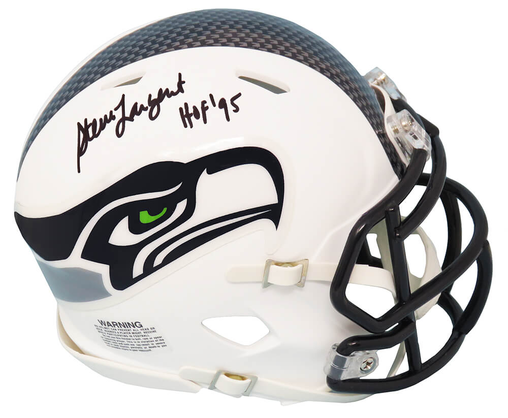 Steve Largent Signed Seattle Seahawks Flat White Matte Riddell Mini Helmet w/HOF'95 - LARMIN304 - Steve Largent Signed Seattle Seahawks Flat White Matte Riddell Mini Helmet w/HOF'95 product image