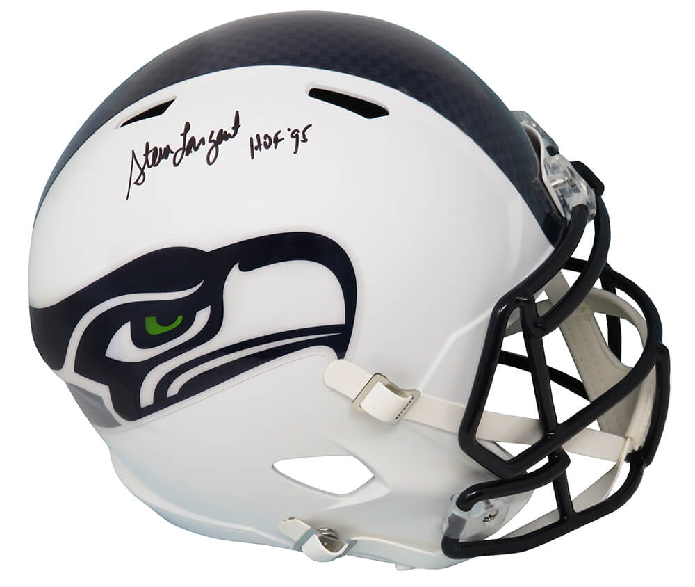 Steve Largent Signed Seattle Seahawks Flat White Matte Riddell Full Size Speed Replica Helmet w/HOF'95 - LARREP306 - Steve Largent Signed Seattle Seahawks Flat White Matte Riddell Full Size Speed Replica Helmet w/HOF'95 product image