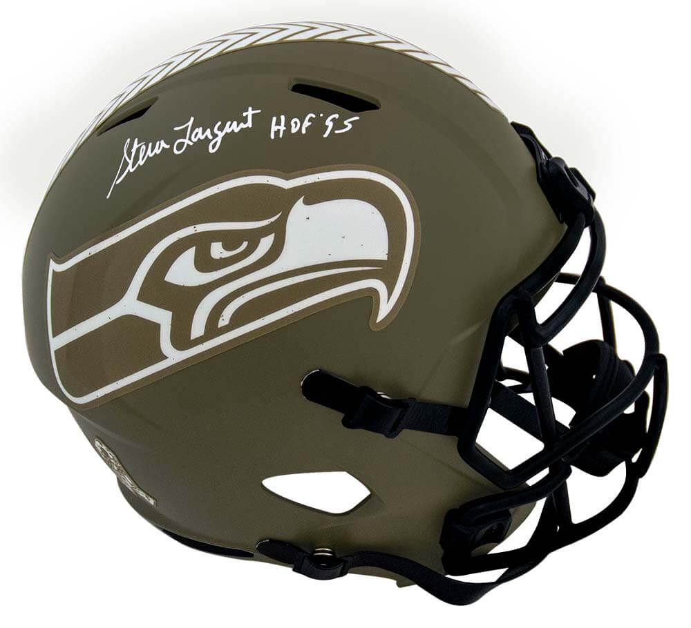 Steve Largent Signed Seattle Seahawks Salute to Service Riddell Full Size Speed Replica Helmet w/HOF'95 - LARREP316 - Steve Largent Signed Seattle Seahawks Salute to Service Riddell Full Size Speed Replica Helmet w/HOF'95 product image