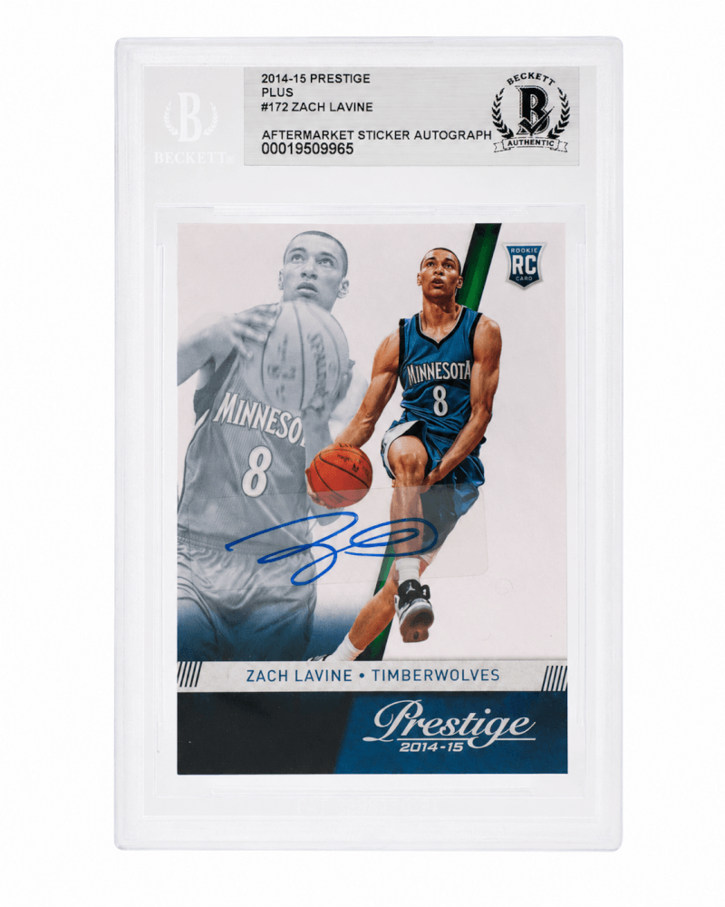 Zach Lavine Signed 2014 Panini Prestige Plus Rookie Basketball Card #172 - (Beckett / Auto Sticker) - LAVCAR201 - Zach Lavine Signed 2014 Panini Prestige Plus Rookie Basketball Card #172 - (Beckett / Auto Sticker) product image