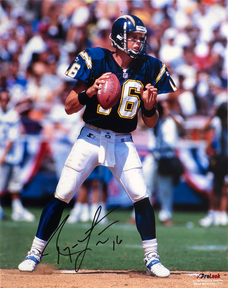 Ryan Leaf Signed Chargers Dropback Action 16x20 Photo - LEA16P300 - Ryan Leaf Signed Chargers Dropback Action 16x20 Photo product image