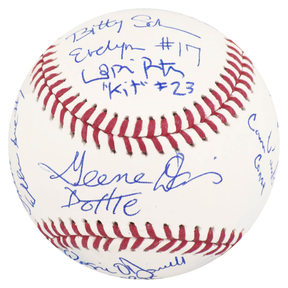 A League Of Their Own (Rockford Peaches) Cast Signed Rawlings Official MLB Baseball (11 Signatures - w/Character Names) - LEABSB500 - A League Of Their Own (Rockford Peaches) Cast Signed Rawlings Official MLB Baseball (11 Signatures - w/Character Names) product image
