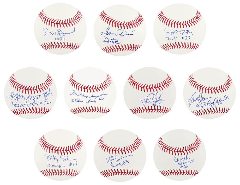A League Of Their Own (Rockford Peaches) Signed Individual Rawlings MLB Baseball w/Character Names (Set of 10 Balls) - LEABSB502 - A League Of Their Own (Rockford Peaches) Signed Individual Rawlings MLB Baseball w/Character Names (Set of 10 Balls) product image