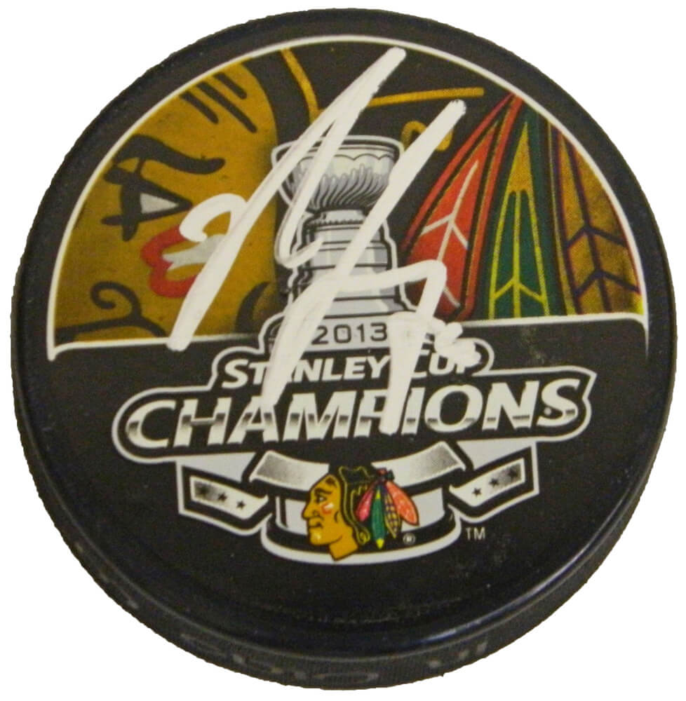 Nick Leddy Signed Blackhawks 2013 Stanley Cup Champs Logo Hockey Puck - LEDPUC401 - Nick Leddy Signed Blackhawks 2013 Stanley Cup Champs Logo Hockey Puck product image