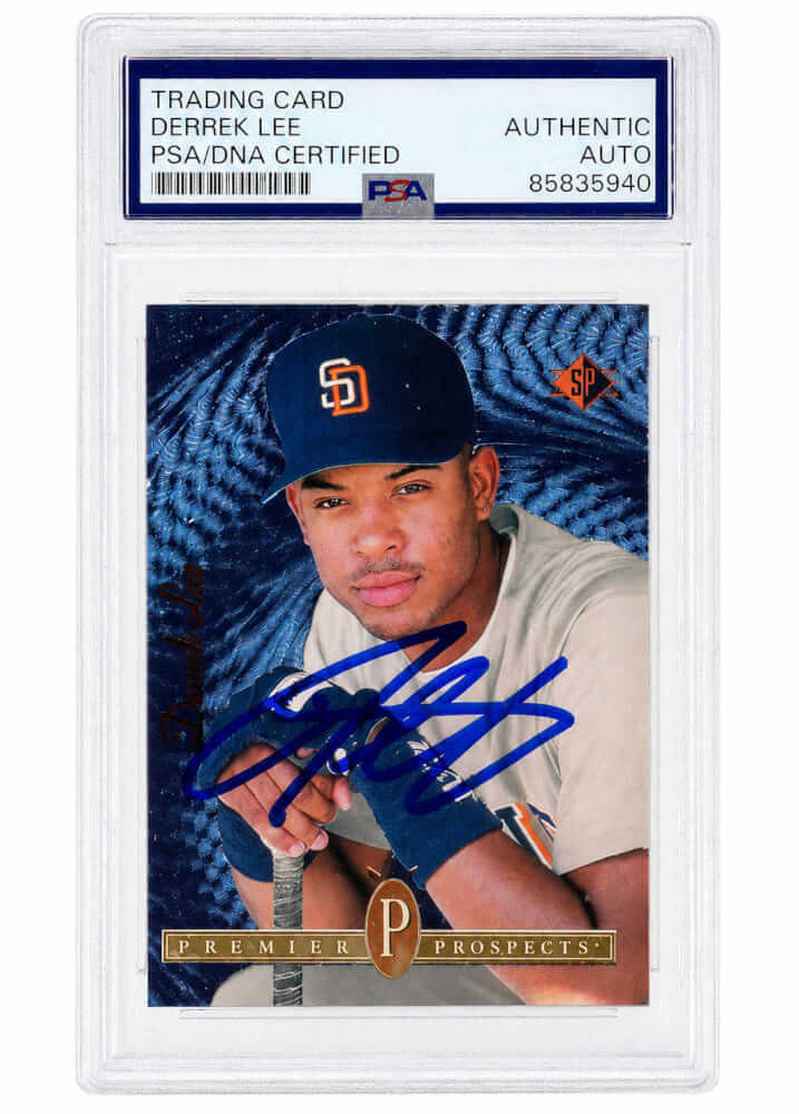 Derrek Lee Signed Padres 1994 SP Foil Rookie Baseball Card #10 - (PSA Encapsulated) - LEECAR112 - Derrek Lee Signed Padres 1994 SP Foil Rookie Baseball Card #10 - (PSA Encapsulated) product image