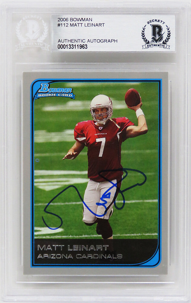Matt Leinart Signed Arizona Cardinals 2006 Bowman Football Rookie Card #112 - (Beckett Encapsulated) - LEICAR301 - Matt Leinart Signed Arizona Cardinals 2006 Bowman Football Rookie Card #112 - (Beckett Encapsulated) product image