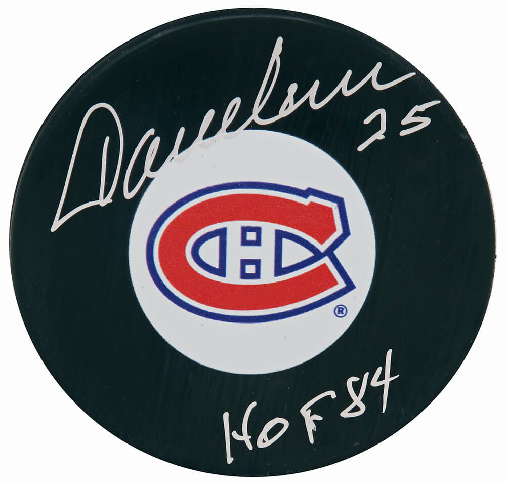Jacques Lemaire Signed Montreal Canadiens Team Logo Hockey Puck w/HOF'84 - LEMPUC412 - Jacques Lemaire Signed Montreal Canadiens Team Logo Hockey Puck w/HOF'84 product image