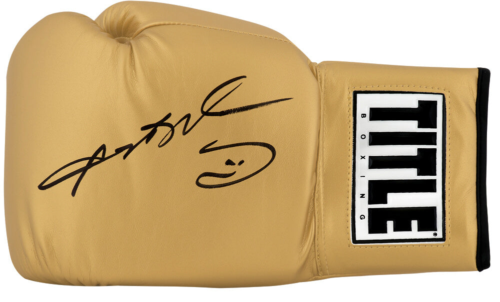 Sugar Ray Leonard Signed Title Gold Boxing Glove - LEOGLV504 - Sugar Ray Leonard Signed Title Gold Boxing Glove product image