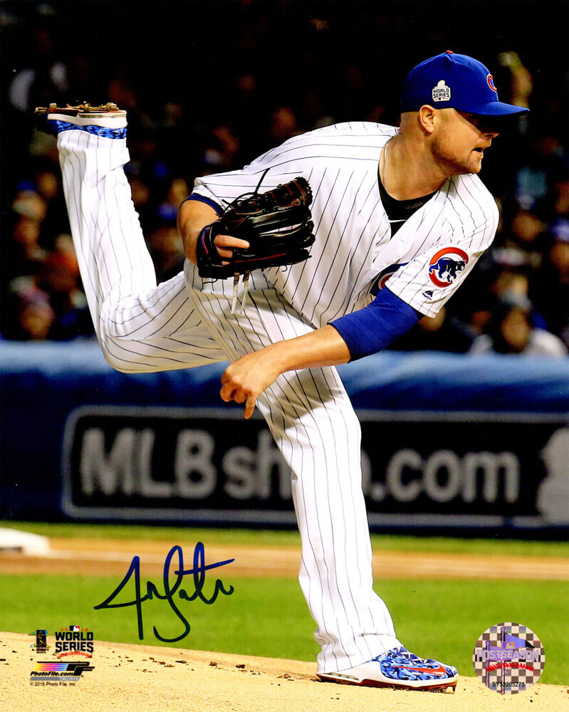 Jon Lester Signed Chicago Cubs 2016 World Series Pitching Action 8x10 Photo - LES08P100 - Jon Lester Signed Chicago Cubs 2016 World Series Pitching Action 8x10 Photo product image