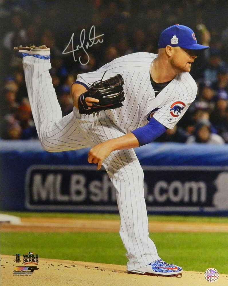 Jon Lester Signed Chicago Cubs 2016 World Series Pitching Action 16x20 Photo - LES16P100 - Jon Lester Signed Chicago Cubs 2016 World Series Pitching Action 16x20 Photo product image