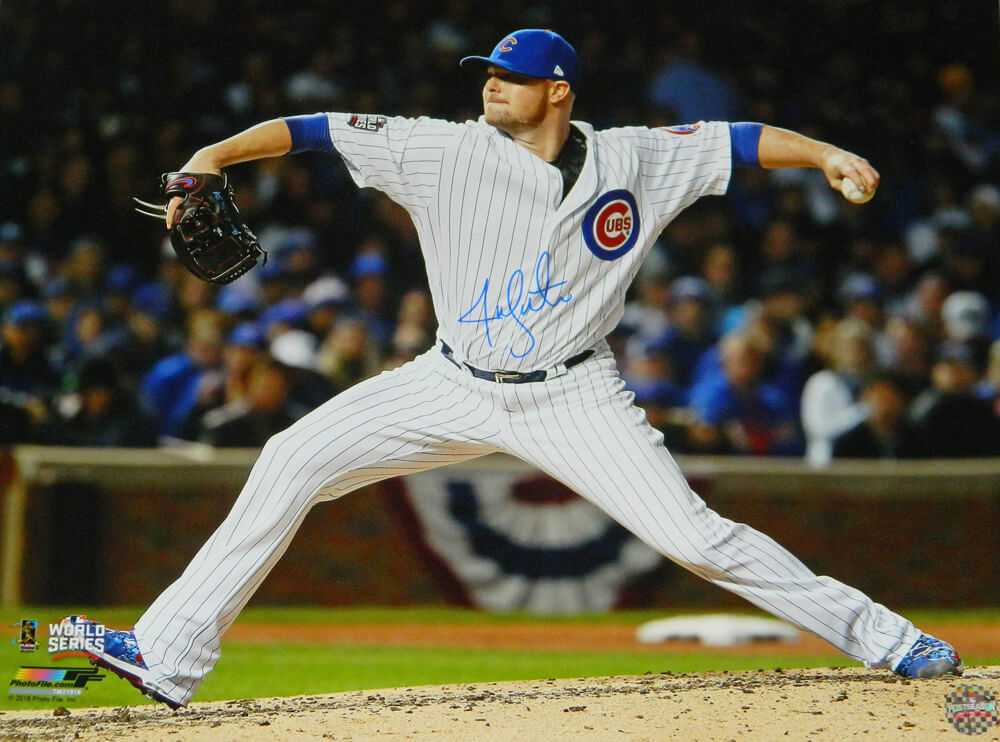 Jon Lester Signed Chicago Cubs 2016 World Series Action 16x20 Photo - LES16P101 - Jon Lester Signed Chicago Cubs 2016 World Series Action 16x20 Photo product image