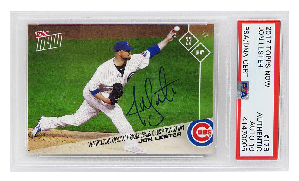 Jon Lester Signed Chicago Cubs 2017 Topps NOW Trading Card #176 - (PSA/DNA - Auto 10 Grade) - LESCAR100 - Jon Lester Signed Chicago Cubs 2017 Topps NOW Trading Card #176 - (PSA/DNA - Auto 10 Grade) product image