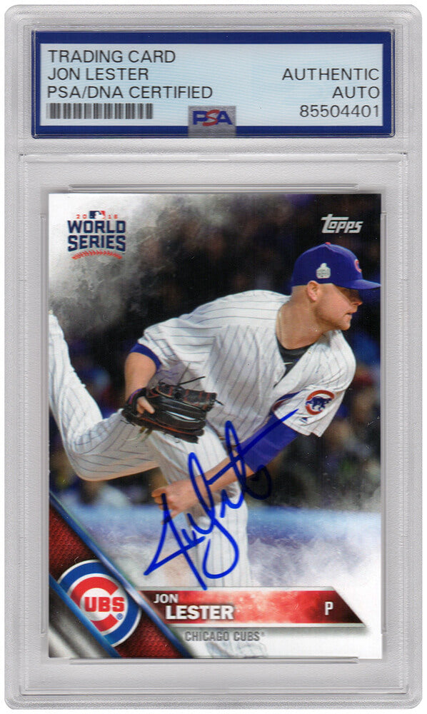 Jon Lester Signed Chicago Cubs 2016 Topps World Series Champions Baseball Card #WS17 - (PSA Encapsulated) - LESCAR103 - Jon Lester Signed Chicago Cubs 2016 Topps World Series Champions Baseball Card #WS17 - (PSA Encapsulated) product image