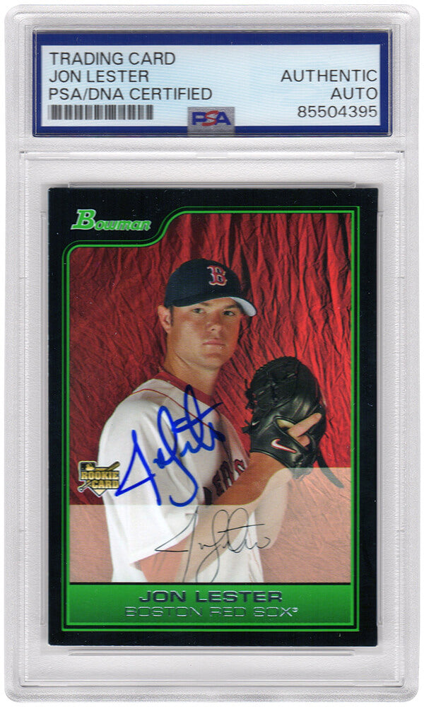 Jon Lester Signed Boston Red Sox 2006 Bowman Draft Rookie Baseball Card #BDP22 - (PSA Encapsulated) - LESCAR104 - Jon Lester Signed Boston Red Sox 2006 Bowman Draft Rookie Baseball Card #BDP22 - (PSA Encapsulated) product image