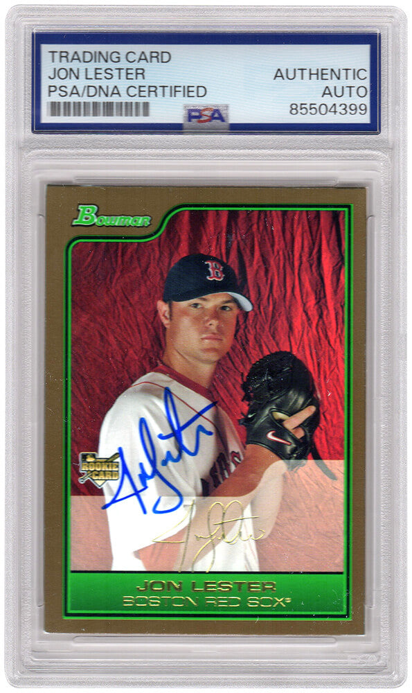 Jon Lester Signed Boston Red Sox 2006 Bowman Draft Gold Rookie Baseball Card #BDP22 - (PSA Encapsulated) - LESCAR105 - Jon Lester Signed Boston Red Sox 2006 Bowman Draft Gold Rookie Baseball Card #BDP22 - (PSA Encapsulated) product image